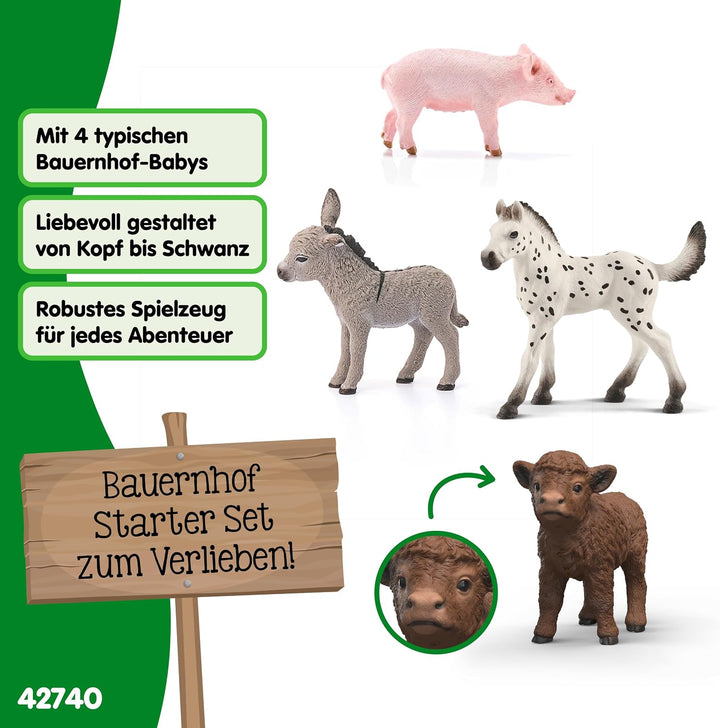 schleich Farm World | Bauernhof Babys 42740 | ab 3 Jahren | 4 Teile | Bauernhof Tiere Set aus Esel,
