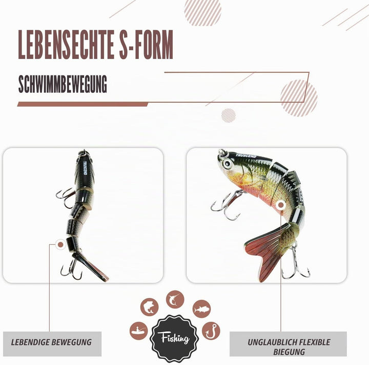 TRUSCEND Kunstköder Hecht, Fisch Köder für Zander Barsch Forellen Wobbler Swimbait, Angelköder Fisch