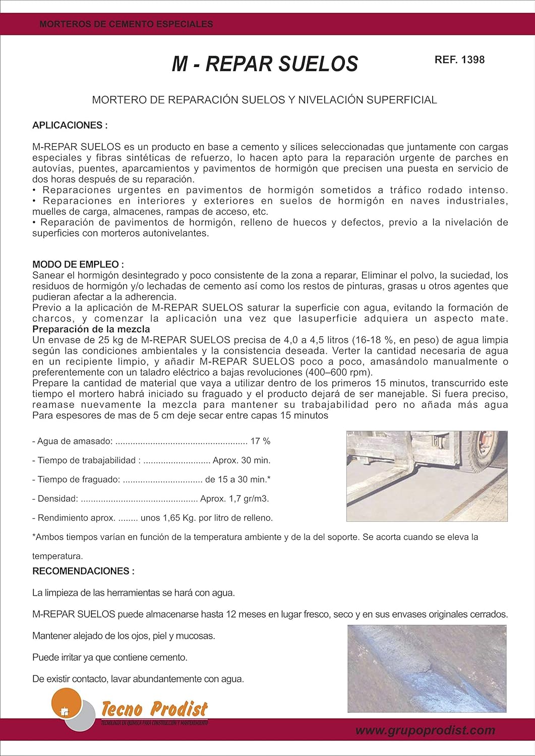 M-REPAR BÖDEN von Tecno Prodist - (2,5 Kg + Kit) Reparaturmörtel für Beton oder Zementböden, auch be
