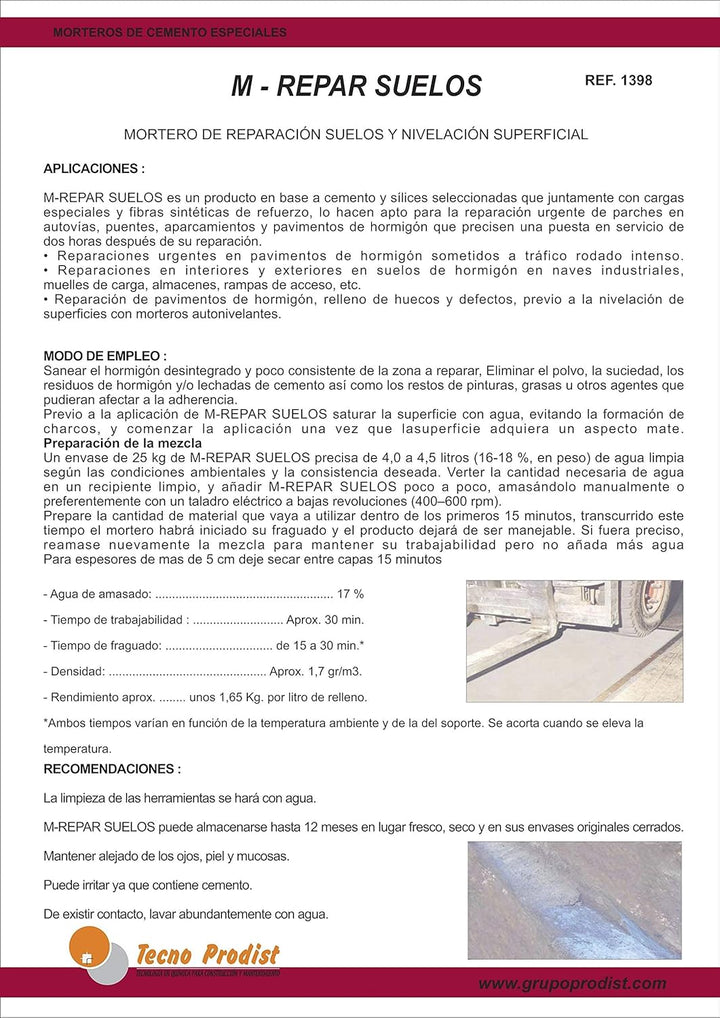 M-REPAR BÖDEN von Tecno Prodist - (2,5 Kg + Kit) Reparaturmörtel für Beton oder Zementböden, auch be