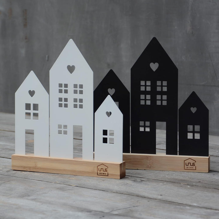UNUS Häuser-Aufsteller Stadt, mit 3 Häusern, in Schwarz, Frühlingsdeko aus Metall für Fenster, Tisch