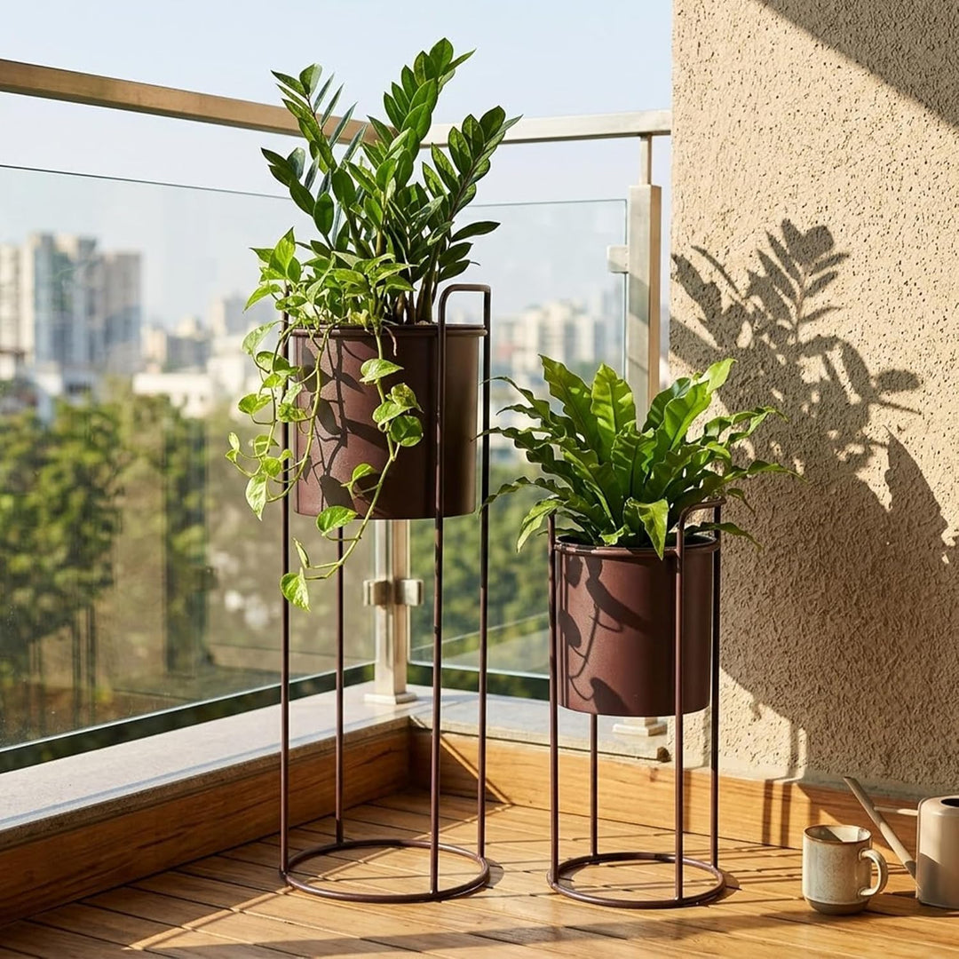 TRIROCKS Set aus 2 Metall-Pflanzständern mit Blumentopf 70 cm & 45 cm Blumenständer für Innen- und A