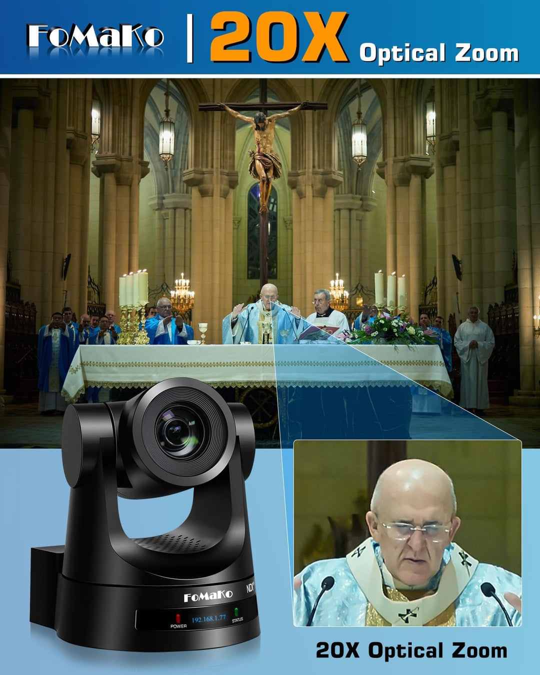 FoMaKo 20x NDI PTZ Kamera mit 3G-SDI/HDMI/IP, 20x optischer Zoom, FHD 1080P 60 IP Live Streaming PTZ