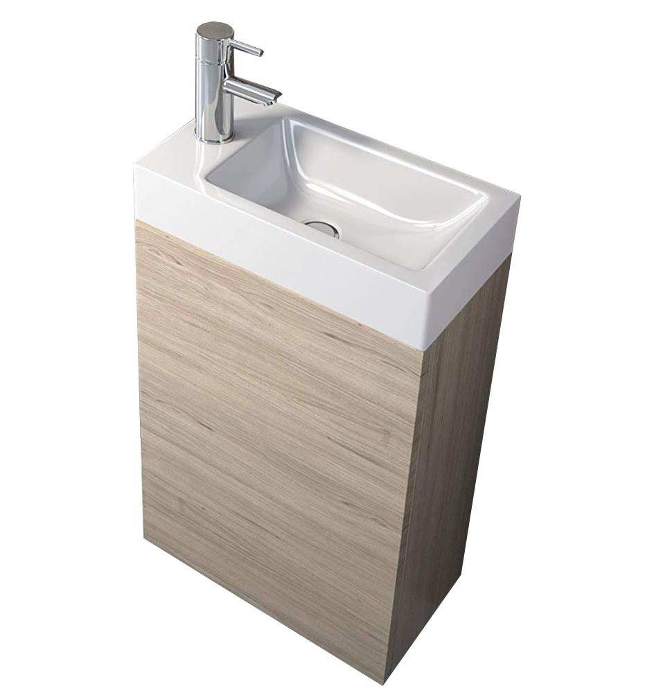 SAM Waschplatz Vega, Kleiner Waschtisch 40 x 22 cm, Sonoma-Eiche, Tür mit Push-Open-Funktion, Kunsts