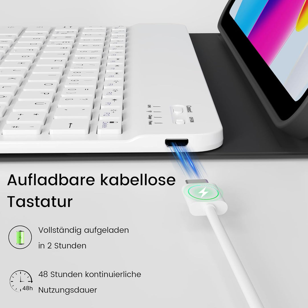 Hülle mit Tastatur für iPad (A16) 11/10 Generation 11/10,9 Zoll 2025/2022, Abnehmbare Kabellose Blue