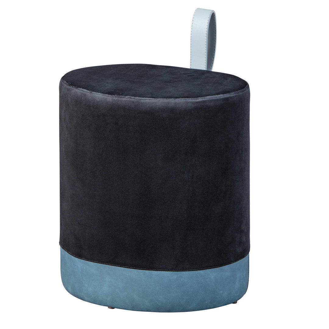 Schwarz-blauer Samthocker mit Kunstledergriff, 38x32,5x43 cm Schwarz, Blau, Schwarz, Blau