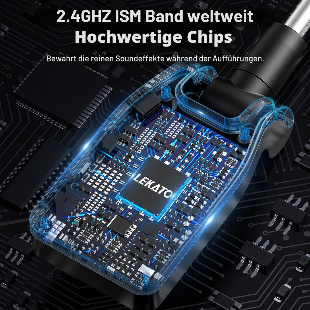 LEKATO 2.4GHz Aufgerüstet Wireless Gitarrensystem E Gitarren Sender mit Kabellos Gitarre Transmitter