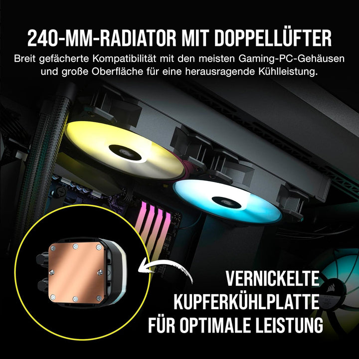 CORSAIR H100 RGB-Flüssig-CPU-Kühler - 240mm AIO - SP120 RGB Elite Lüfter - Passend Für Intel LGA 120