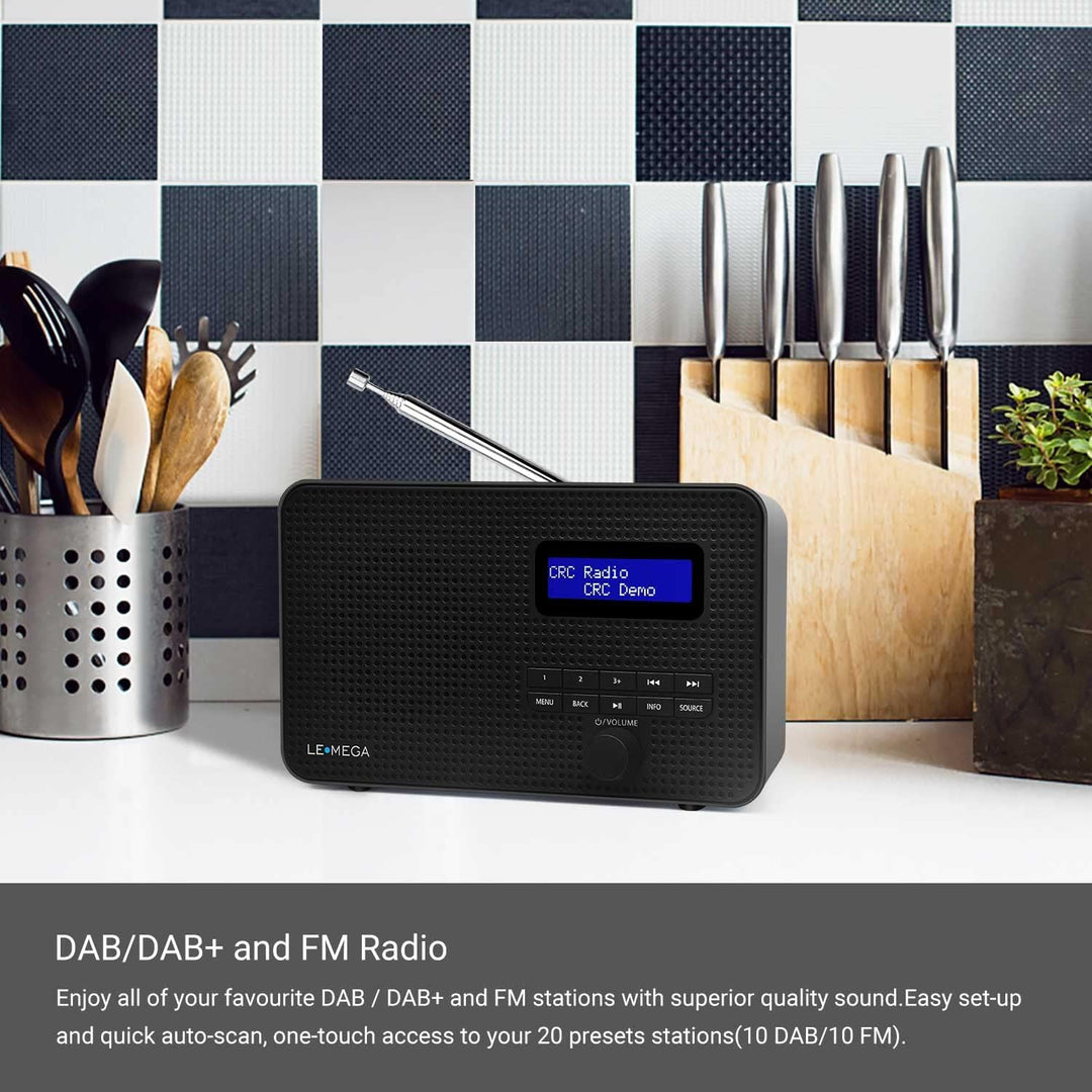 LEMEGA DR1 Tragbares DAB/DAB+ und UKW-Digitalradio,DAB-Radio mit Handbedienung,Doppelalarm,Schlummer