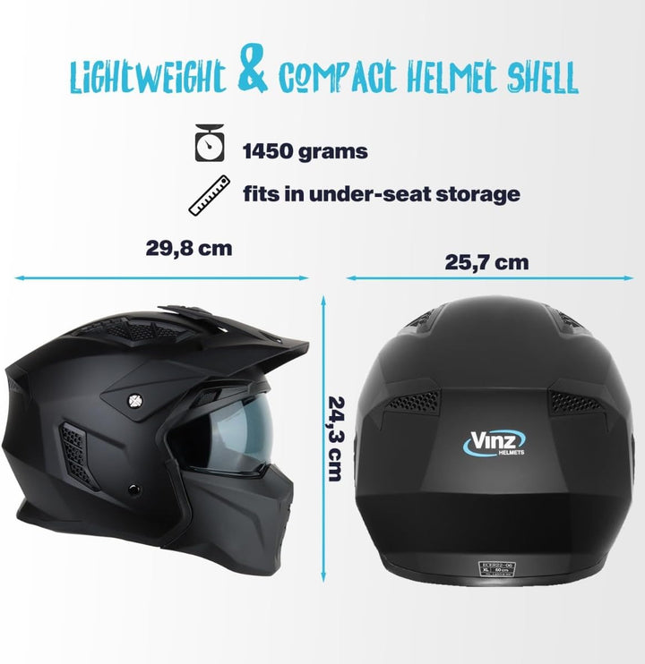 VINZ Kioto Jethelm / Streetfighter Helm | ECE 22.06 zugelassen | Rollerhelm mit Sonnenvisier / Sonne
