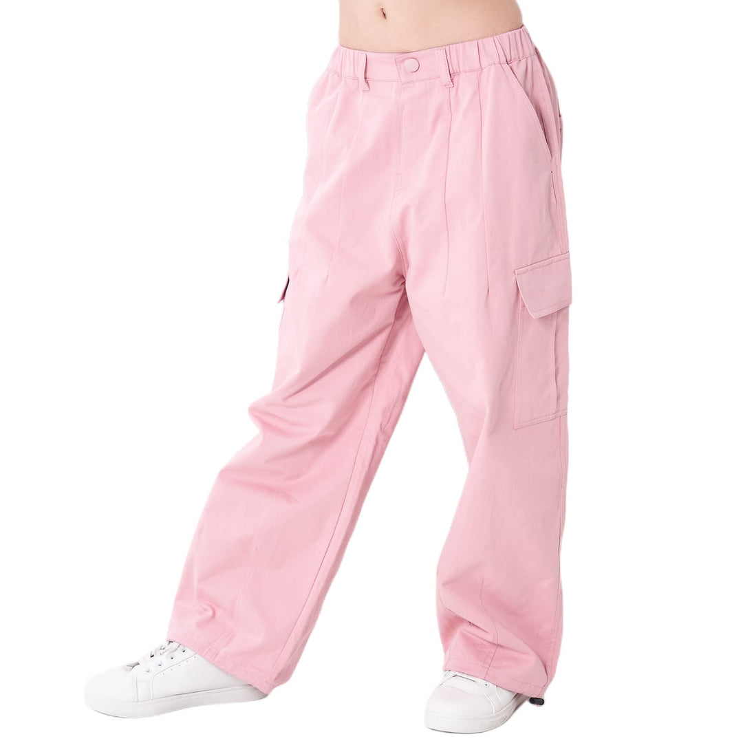 Rolanko Mädchen Cargohose, Baumwoll Baggy Hose mit Elastischer Taille und Mehreren Taschen für Kinde