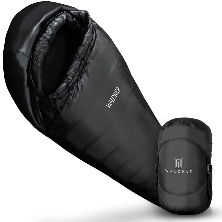 WALDNER Daunenschlafsack Ultraleicht, kleines Packmass, 4 Jahreszeiten, 800g Daunen, 600FP Bauschkra