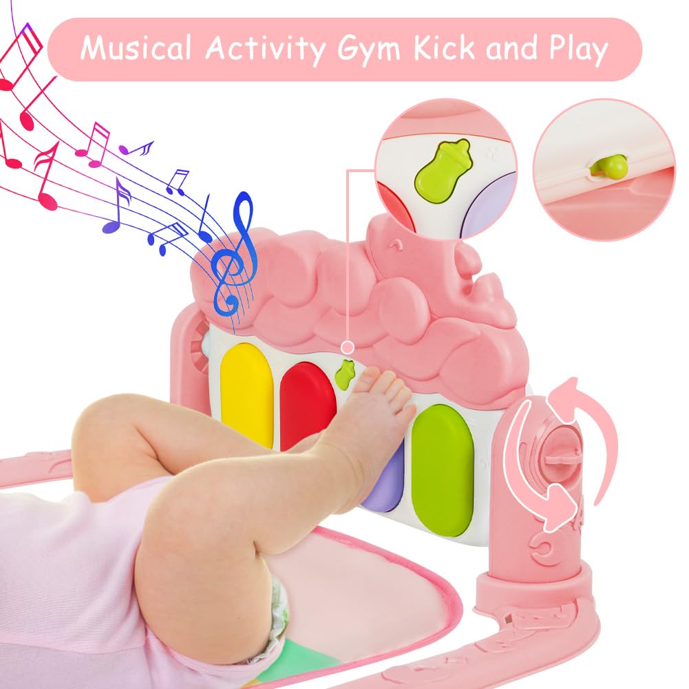 AOMIG Piano-Gym Spieldecke, Krabbeldecke mit Musik und Lichtern, Spielmatte mit Spielbogen abnehmbar
