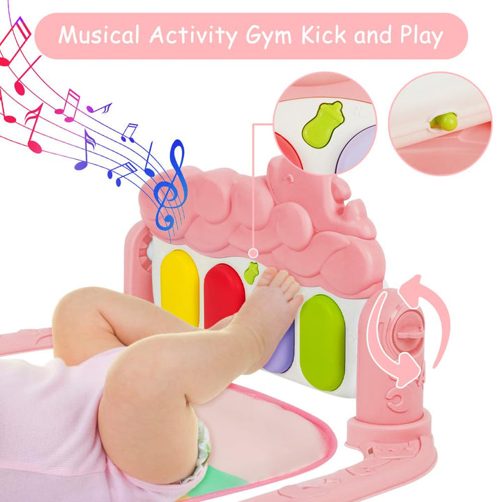 AOMIG Piano-Gym Spieldecke, Krabbeldecke mit Musik und Lichtern, Spielmatte mit Spielbogen abnehmbar