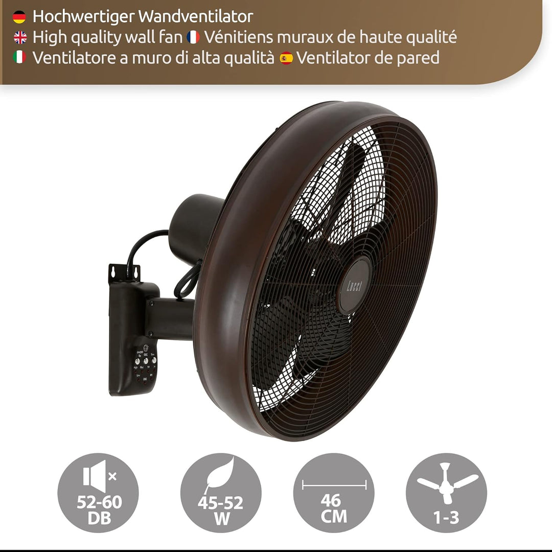 LUCCI AIR Wandventilator Breeze, Ventilator inkl. Fernbedienung, Wandlüfter mit Schwenkautomatik, Ø