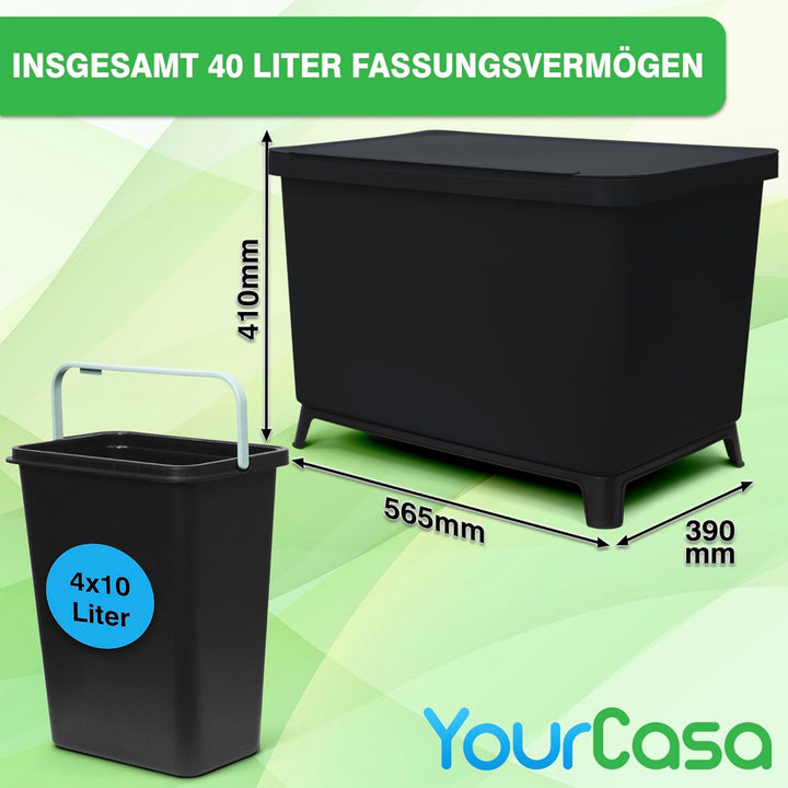YourCasa® Mülleimer 4 Fächer [40L] im exklusiven Design Mülltrennsystem - Mülleimer Küche mit Deckel