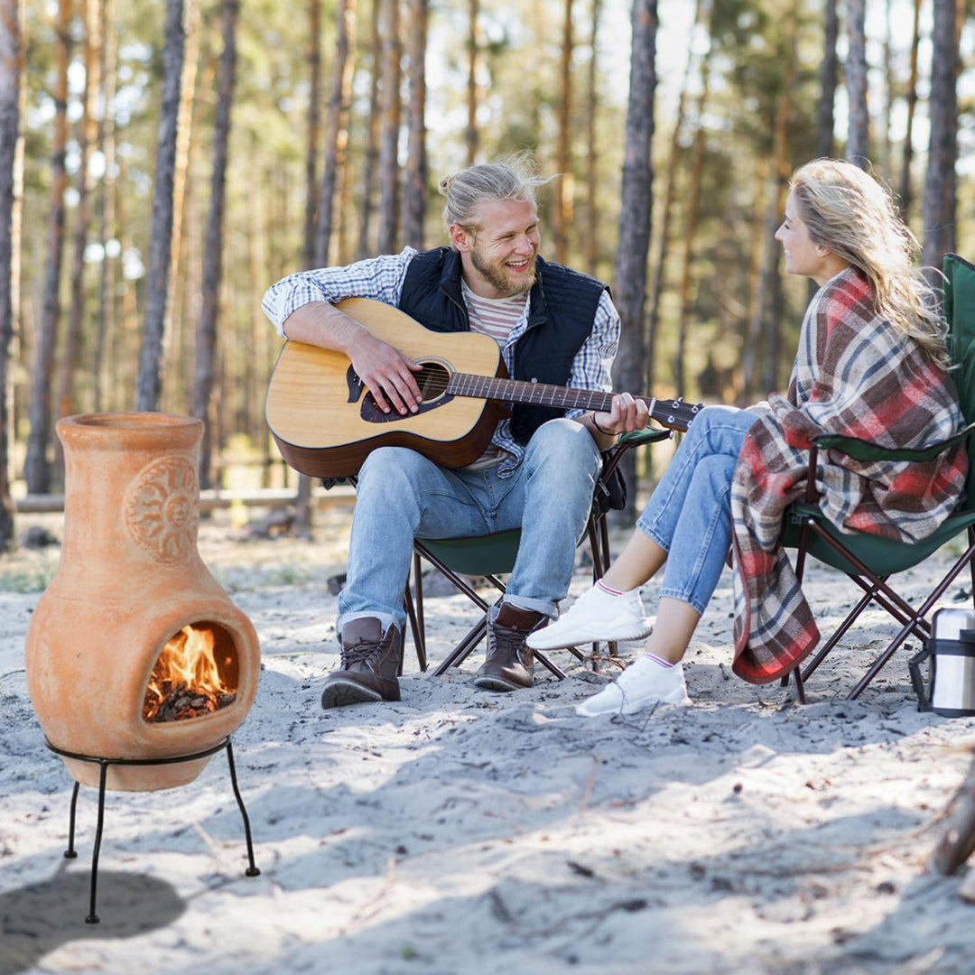 Outdoor Clay Chimenea Sun Design Holzkohle Feuerstelle mit Metallständer