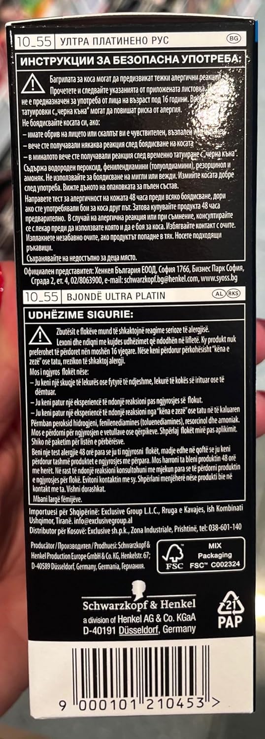 Syoss Blond Cool Blonds Haarfarbe, Haarfarbe, 10-55 Platinum Blond Stufe 3, 3er Pack (3 x 115 ml) Si