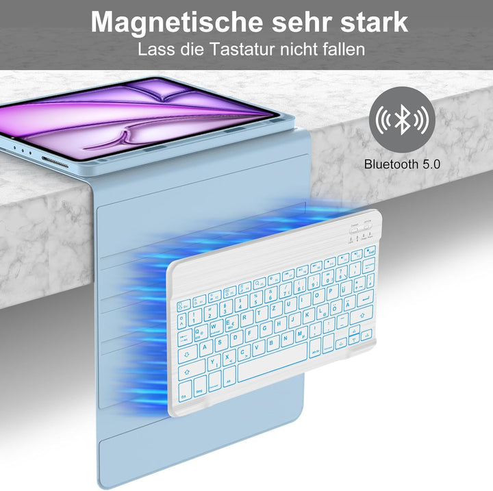 Für iPad Air 11 (2026/2025/2024) (M4/M3/M2) Hülle mit Keyboard, Beleuchtete Tastatur mit 7 Farben, B