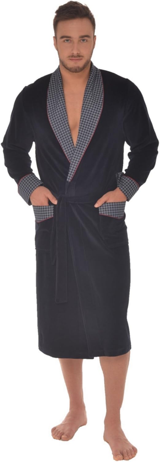 Revise Vasco RE-104 Herren Bademantel - Morgenmantel – 80% Baumwolle Ganzjahres-Bademantel M Dunkelb