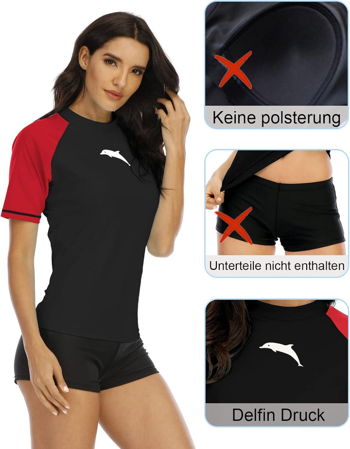 Halcurt UV Shirt Damen Kurzarm Rash Guard UPF 50+ Schwimmshirt Schnell Trocknender Badeshirt S-XXL L