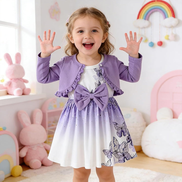 Kunyeah Baby Mädchen Kleid und Strickjacke Set Kleinkind Ruffle Shrug Mantel Schmetterling Print Roc