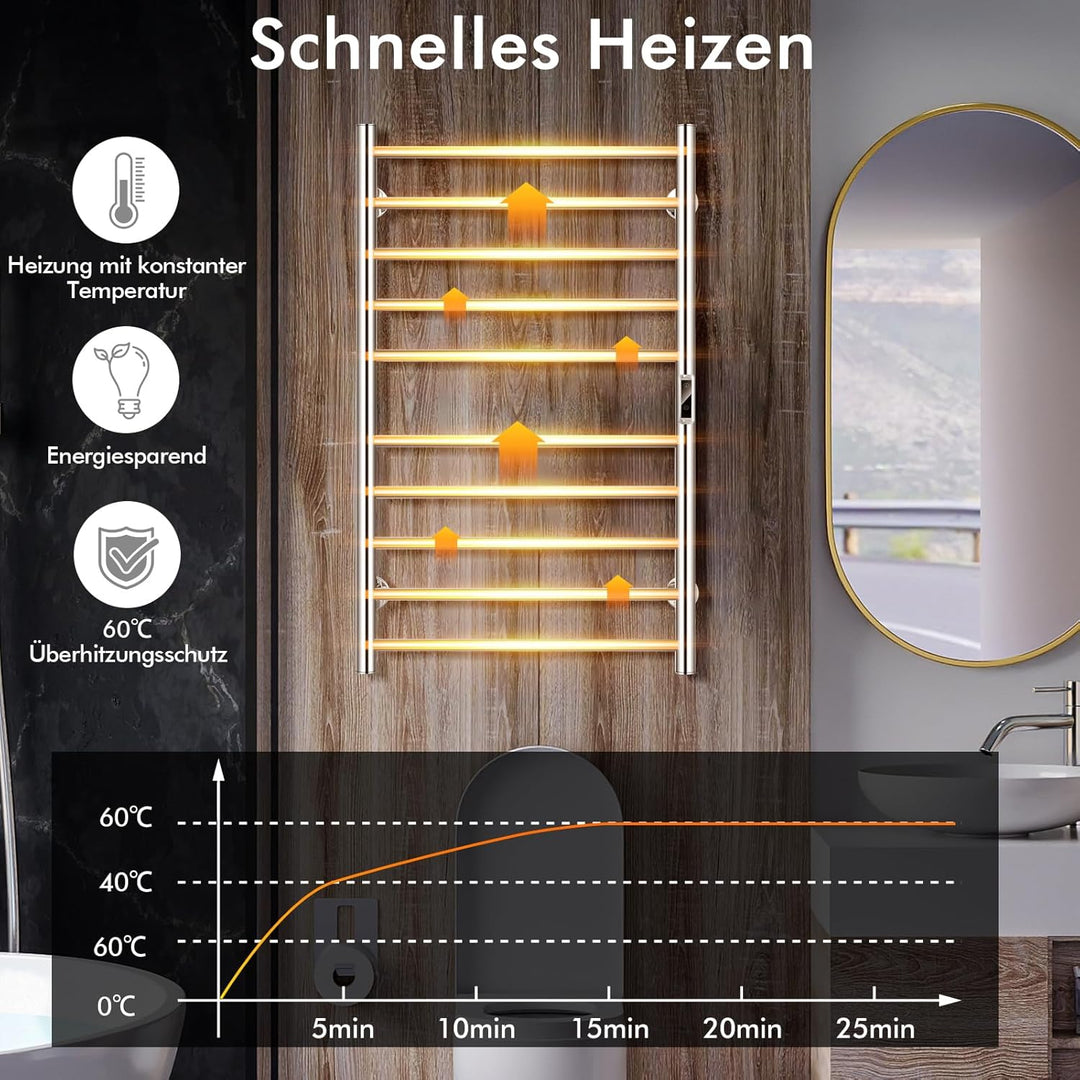 GOPLUS Handtuchheizkörper, elektrischer Handtuchwärmer aus Edelstahl, Handtuchtrockner mit LED-Touch