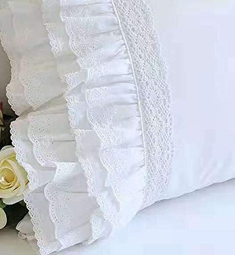Meaning4 2er-Pack Kissenbezüge mit Rüschen, Stickerei Spitze,Shabby Chic, Queen-Size-Kissenbezüge, 5