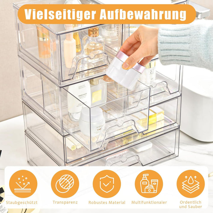 Stebopum 3 Pack Stapelbare Schubladenbox Schubladen Organizer Schminktisch Acryl Transparent Kosmeti