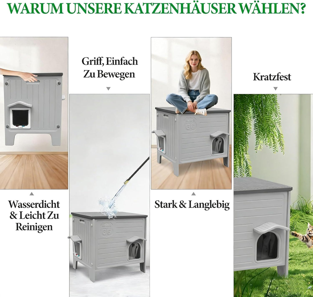 HiCaptain Katzenhaus Outdoor Winterfest Katzen Kunststoff verwildert Outdoor-Katzenhaus Welpenunterk
