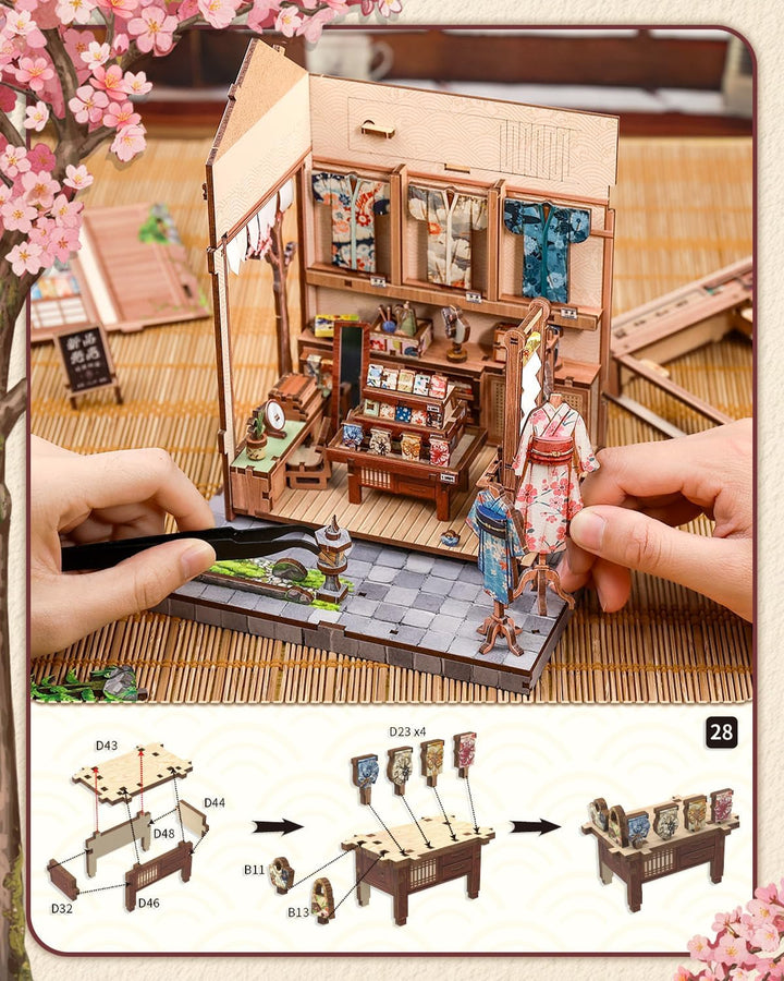 CUTEBEE Book Nook - 3D Puzzle im Japanischen Stil DIY Puppenhaus-Set, Bücherregal-Dekoration, Famili