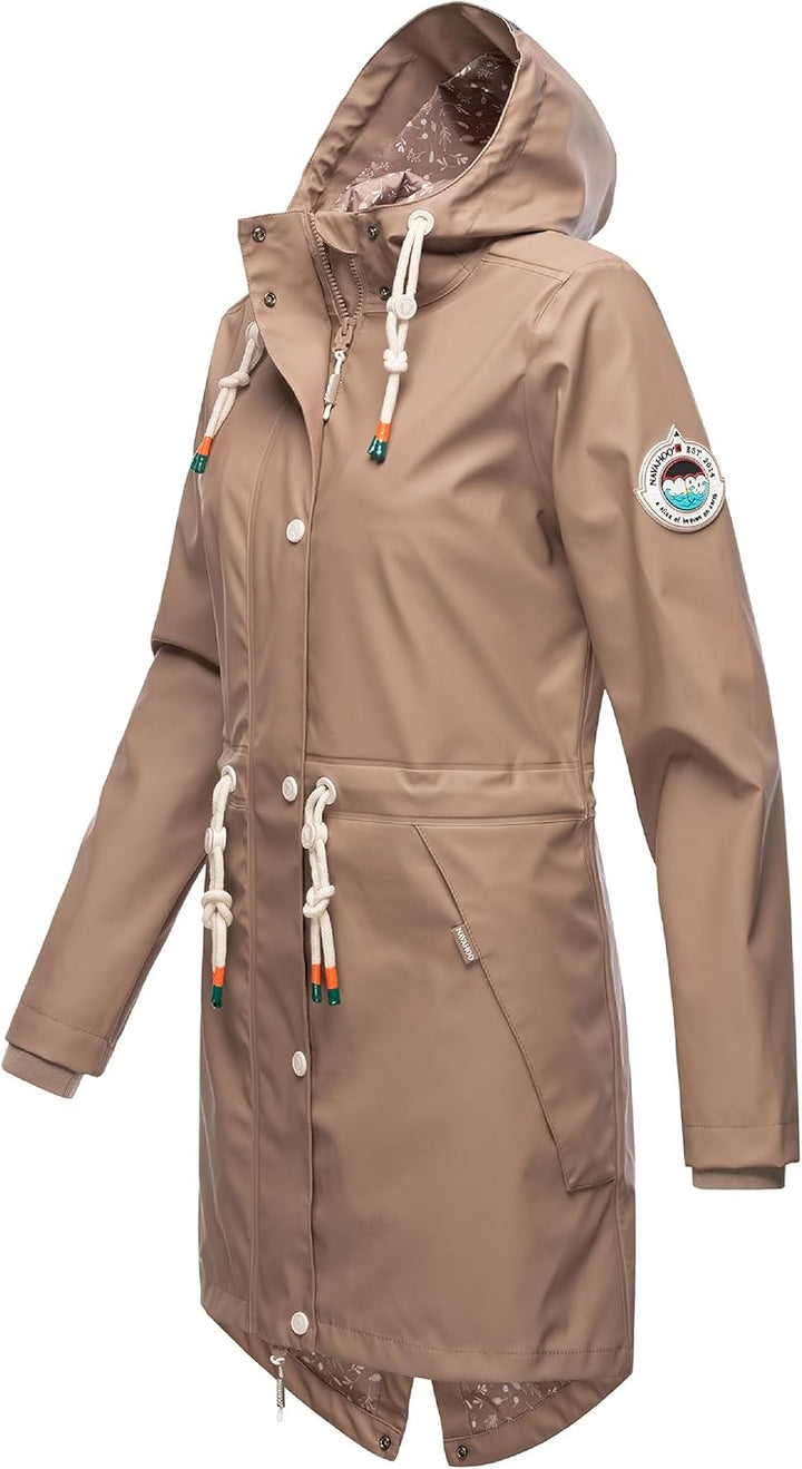 Navahoo Damen Übergangsjacke Regenmantel wasserdicht lang mit Kapuze Tropical Stormoo XS-3XL XS Taup