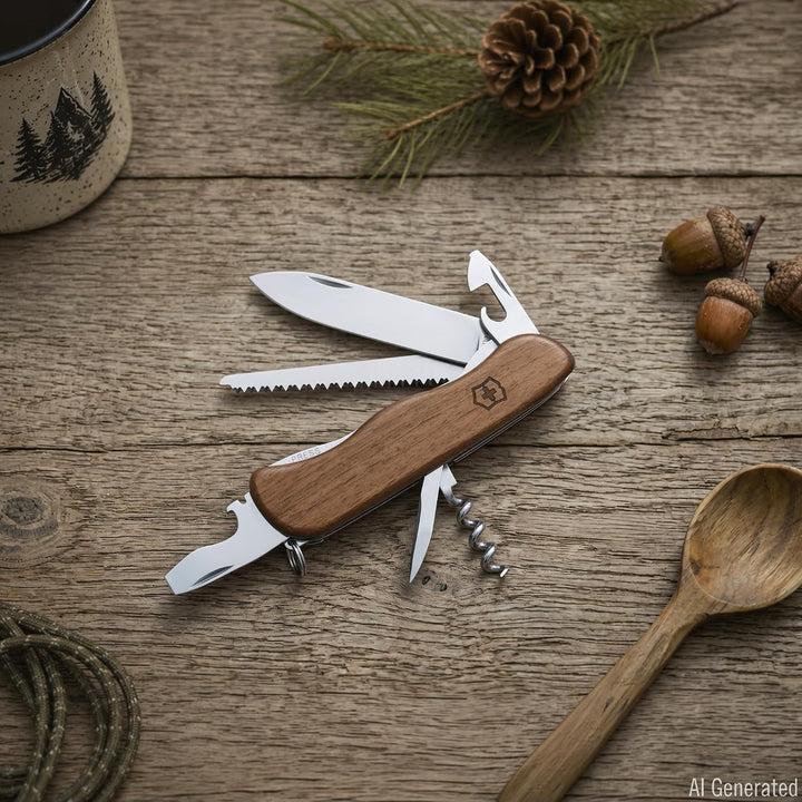 Victorinox Holz Taschenmesser Forester Wood (10 Funktionen, Schalen aus Nussbaumholz, Holzsäge) Sing