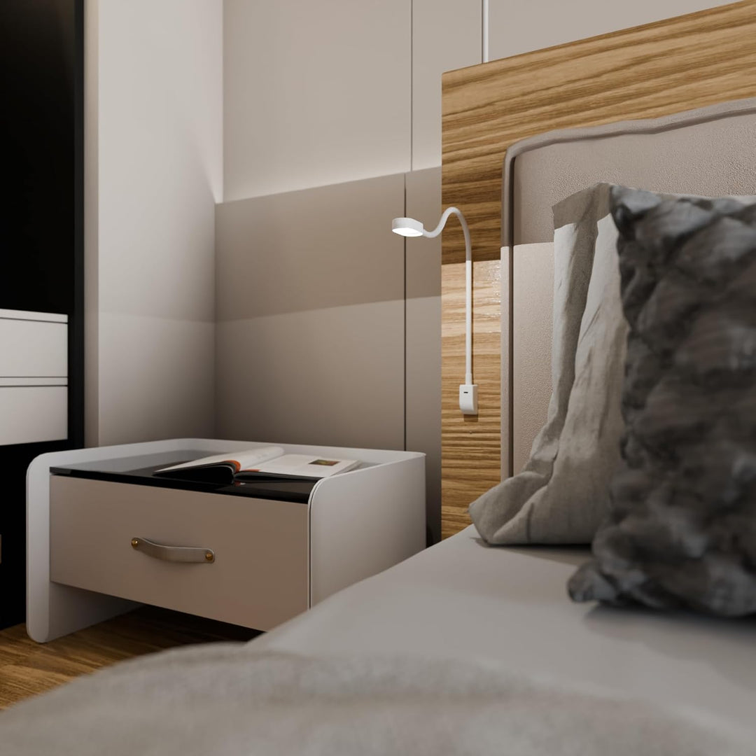 kalb I Ilios LED-Bettleuchte/Leseleuchte mit USB-C, Wand- und Winkelmontage, Flexibler Arm, dimmbar,