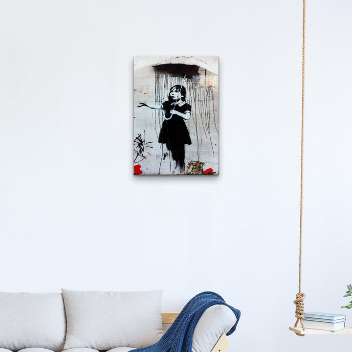 Giallobus - Gemälde - Banksy - - Standardleinwand - 50x70-22 - Regenschirm Mädchen - Bereit zum Aufh