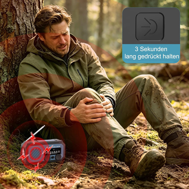 Tragbares Notfallradio, 2000mAh, AM/FM, Solar & Handkurbel, LED-Taschenlampe, Powerbank, Wetterkanal