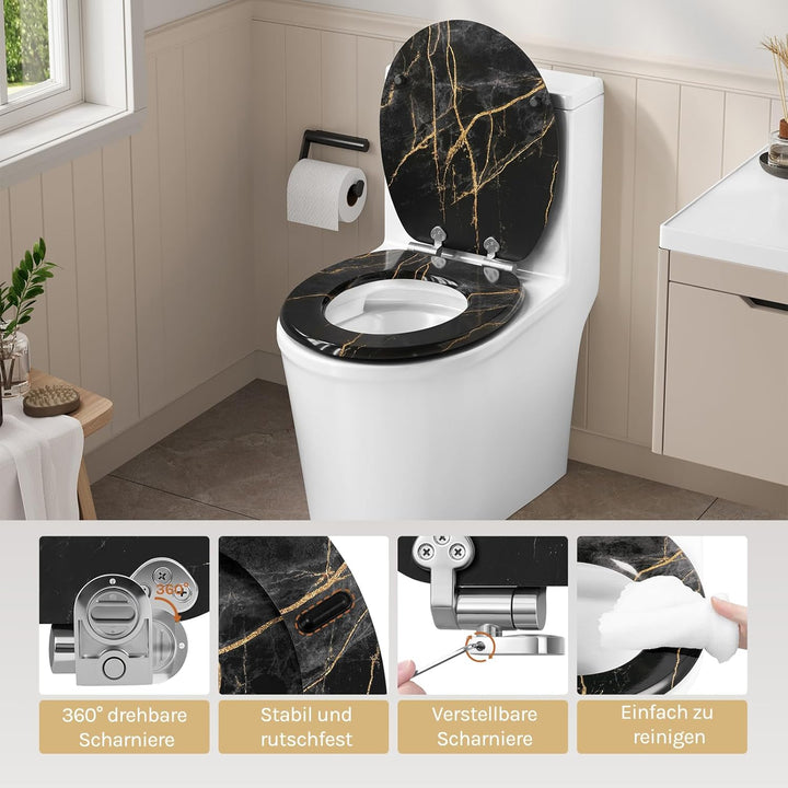 WOLTU Toilettendeckel mit Absenkautomatik Holz, Toilettensitz Klodeckel Klobrille WC Sitz O-Form mit