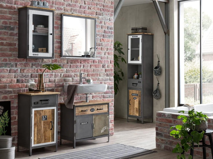 Woodkings® Bad Spiegel Pinetown Metall recyceltes Massivholz antik, Wandspiegel Vintage, Design, Ind