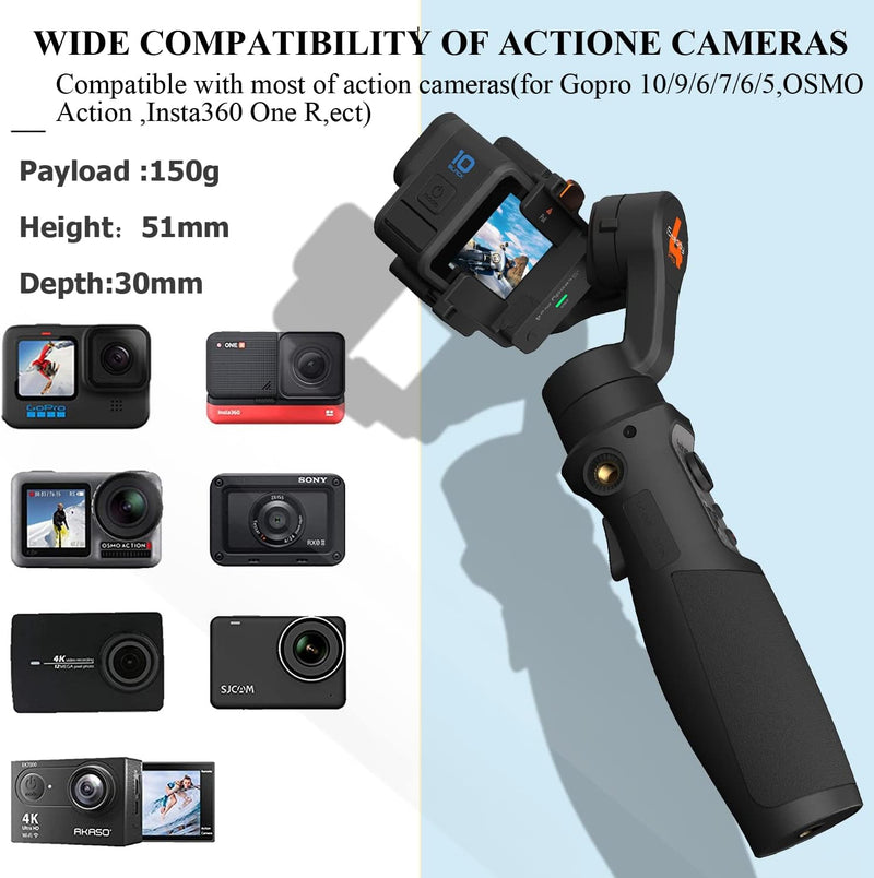 hohem iSteady Pro 4-Gimbal Stabilisator 3 Achsen kompatibel mit GoPro 12/11/10/9/8/7/6/5,für Osmo Ac