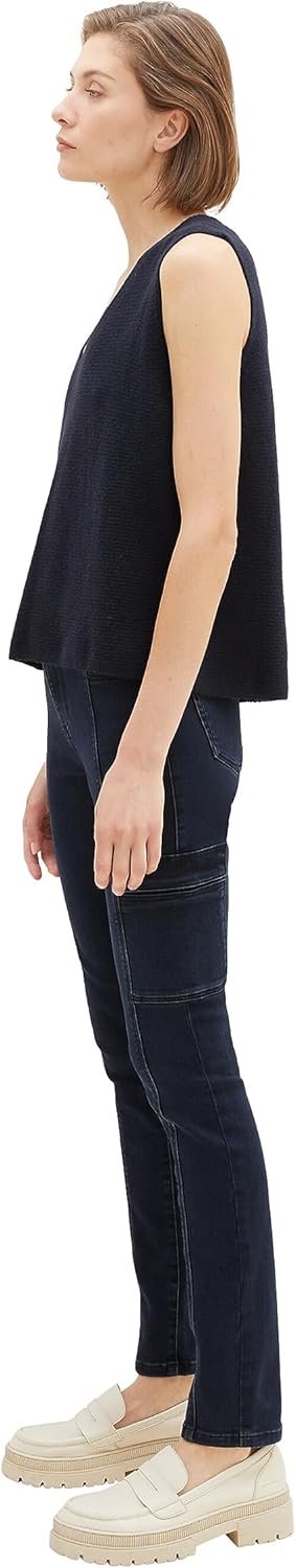 TOM TAILOR Damen Alexa Slim Cargo Jeans 28W / 30L 10173 - Dark Stone Blue Black Denim, 28W / 30L 101