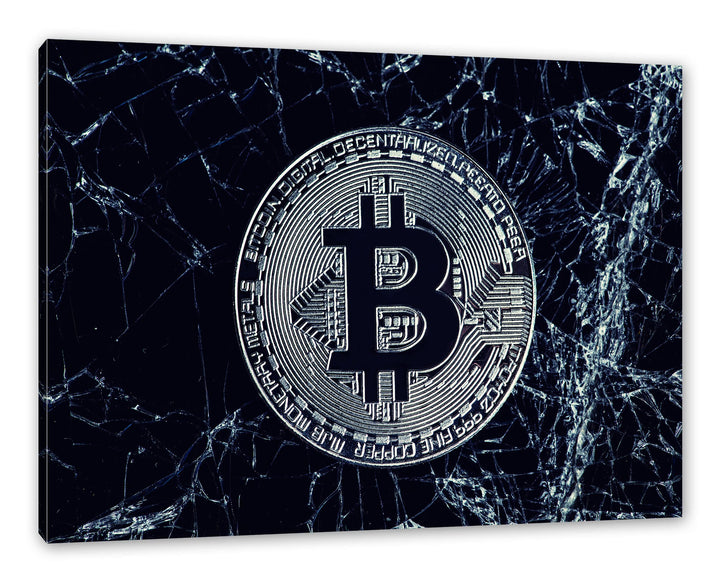 Pixxprint Bitcoin BTC auf Eis als Leinwandbild | Grösse: 100x70 cm | Wandbild | Kunstdruck | fertig