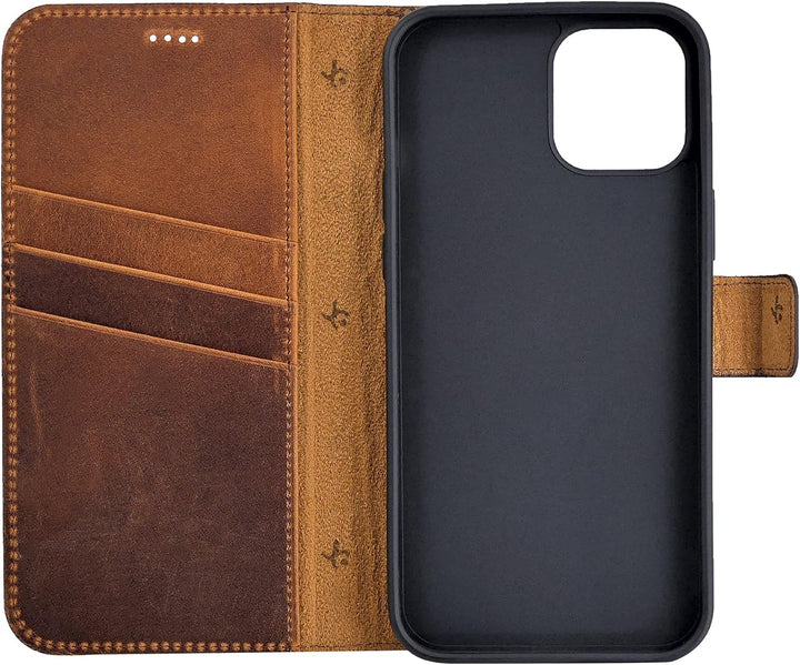 Suncase Book-Style Hülle kompatibel mit iPhone 12 Pro (6.1") Leder Tasche (Slim-Fit) Lederhülle Hand