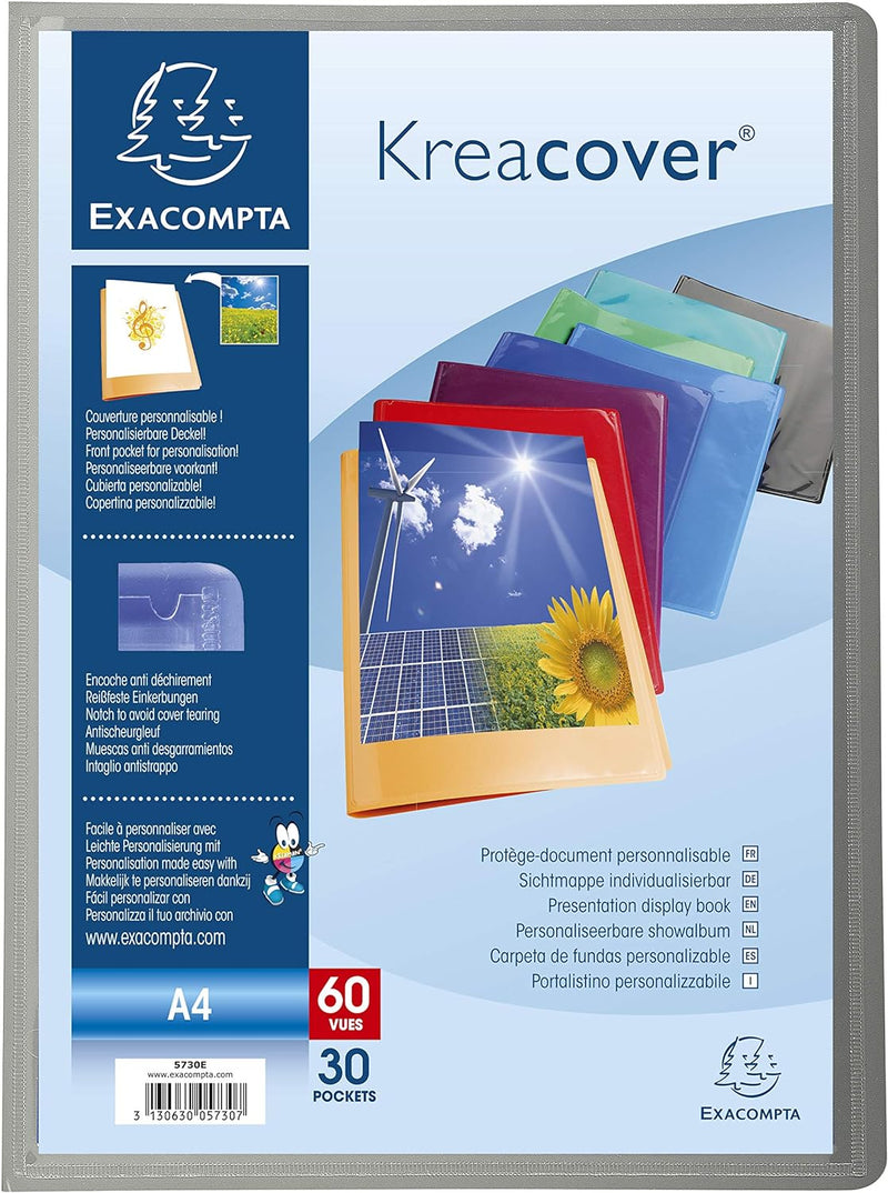 Exacompta 5730E 12er Pack Sichtmappe KeaCover aus Kunststoff DIN A4 mit 30 Klarsichthüllen, 60 Sicht