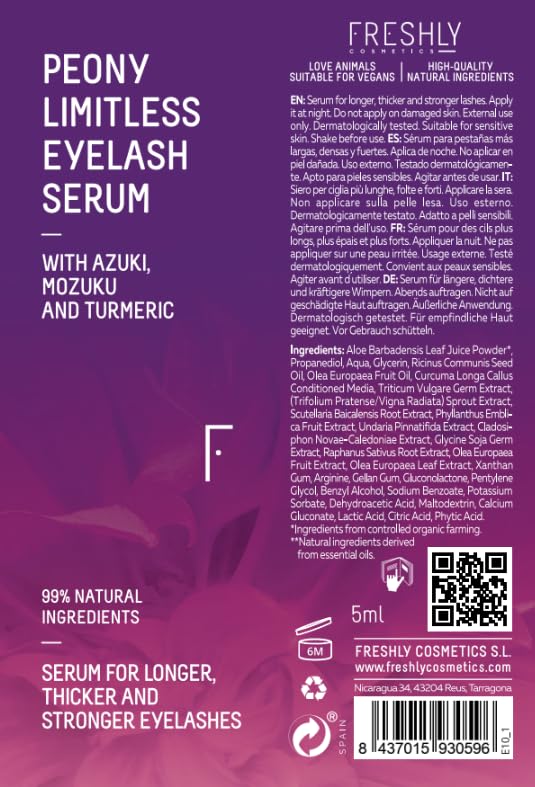 Freshly Cosmetics Peony Limitless Wimpernserum für Wachstum und Dichte, 5 ml