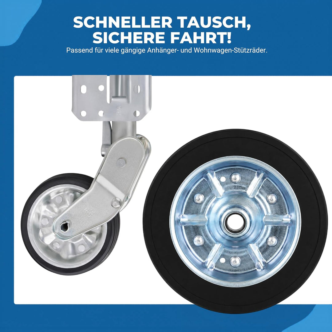 Ersatzrad für Automatik-Stützrad bis 500 kg – 225x65 mm Vollgummireifen auf Stahlfelge – pannensiche