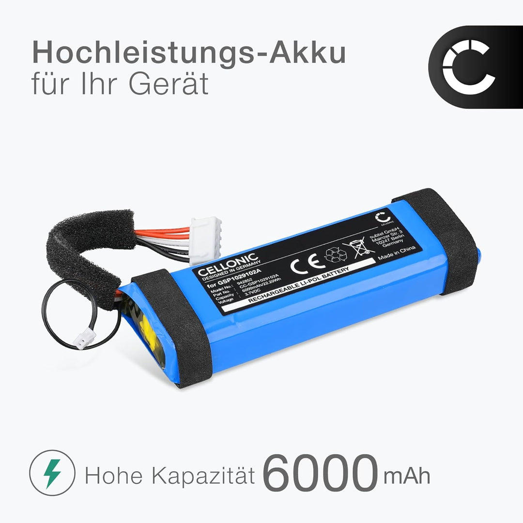 CELLONIC, Lautsprecherakku kompatibel mit JBL Charge Essential 1 (6000mAh, 3.7V) Ersatzakku GSP10291