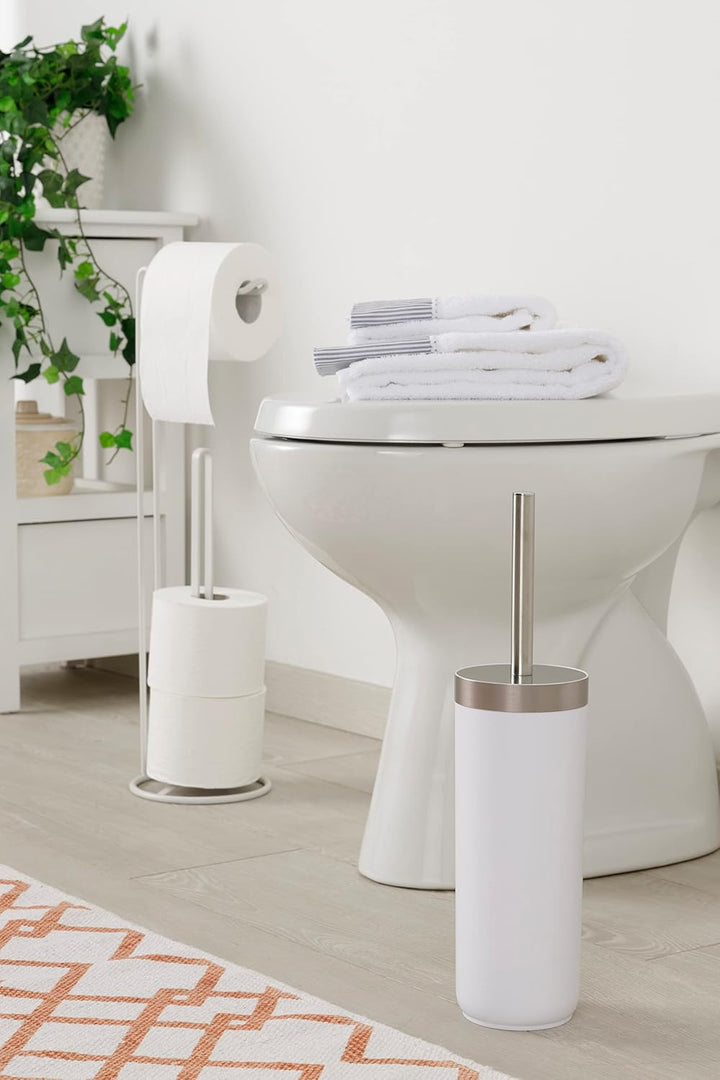 Baroni Home WC-Bürstenhalter aus Kunststoff, Toilettenbürste für Badezimmer, 12 x 12 x 34 cm, Weiss