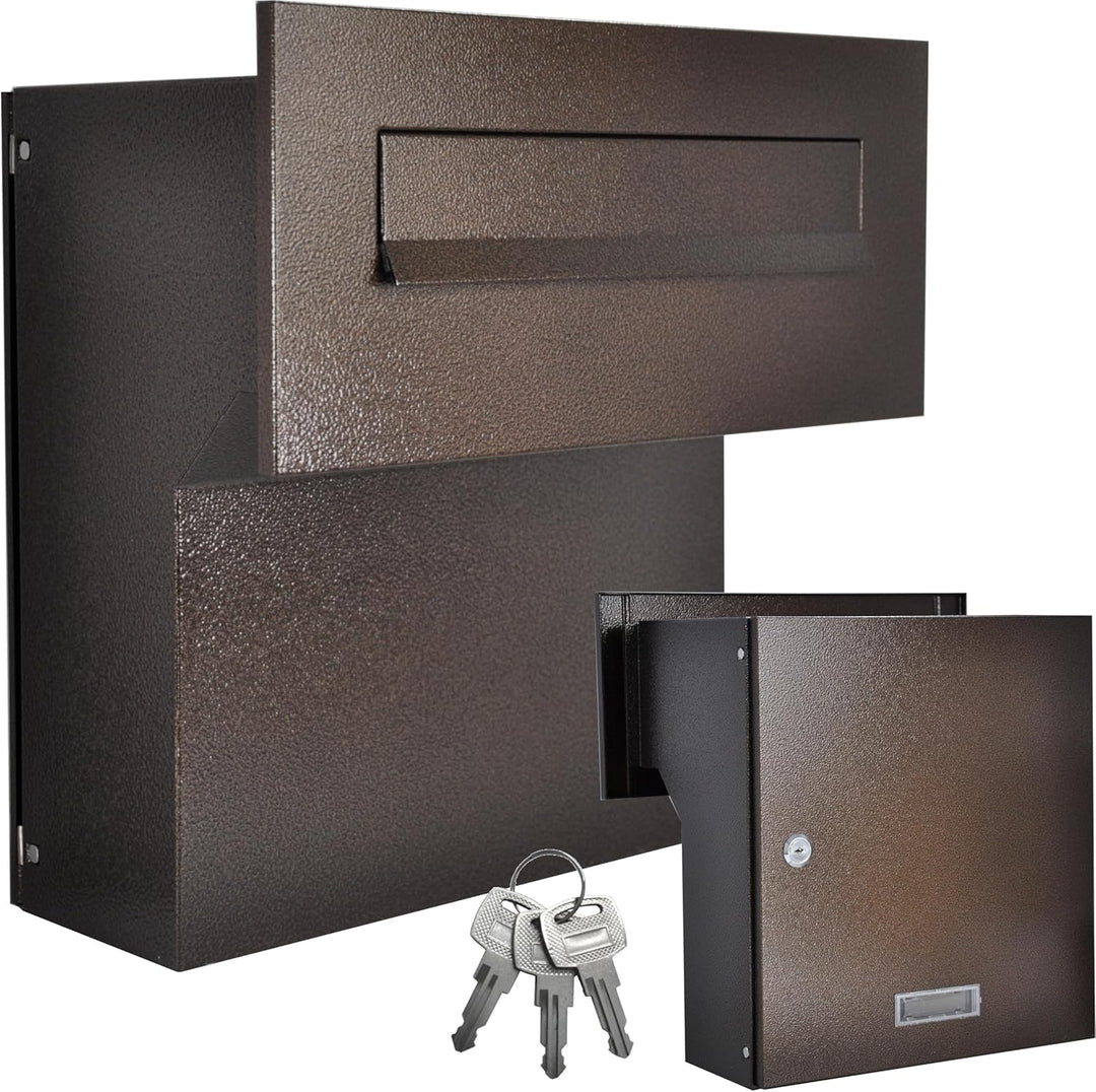 Mauerdurchwurf Briefkasten Braun Bronze Antik Einbaubriefkasten Durchwurfkasten mit regulierbarer Ti