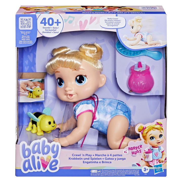 Baby Alive Crawl 'n Play Harper Hugs Elektronisches Krabbel-Puppen-Set, Blondes Haar, Kinderspielzeu
