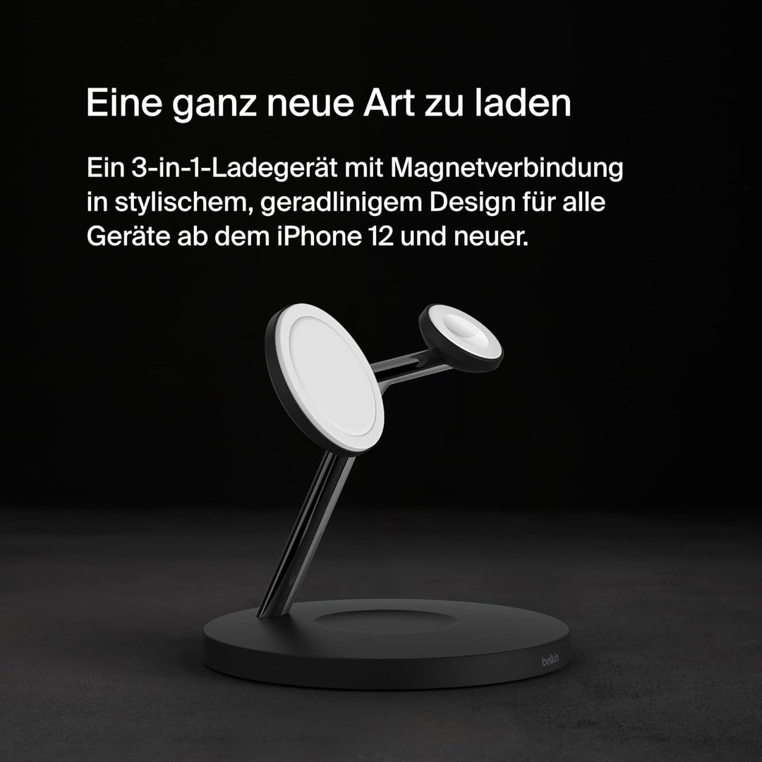 Belkin drahtloses MagSafe 3-in-1-Ladegerät, MagSafe ladestation 15 W, schnelles Laden für das iPhone